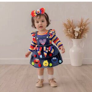 Sesame Street Girl Dress First Birthday clothes Abby outfit Denim girl Overalls